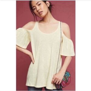 Anthropologie Pure + Good top pale yellow cold shoulder ruffle sleeves